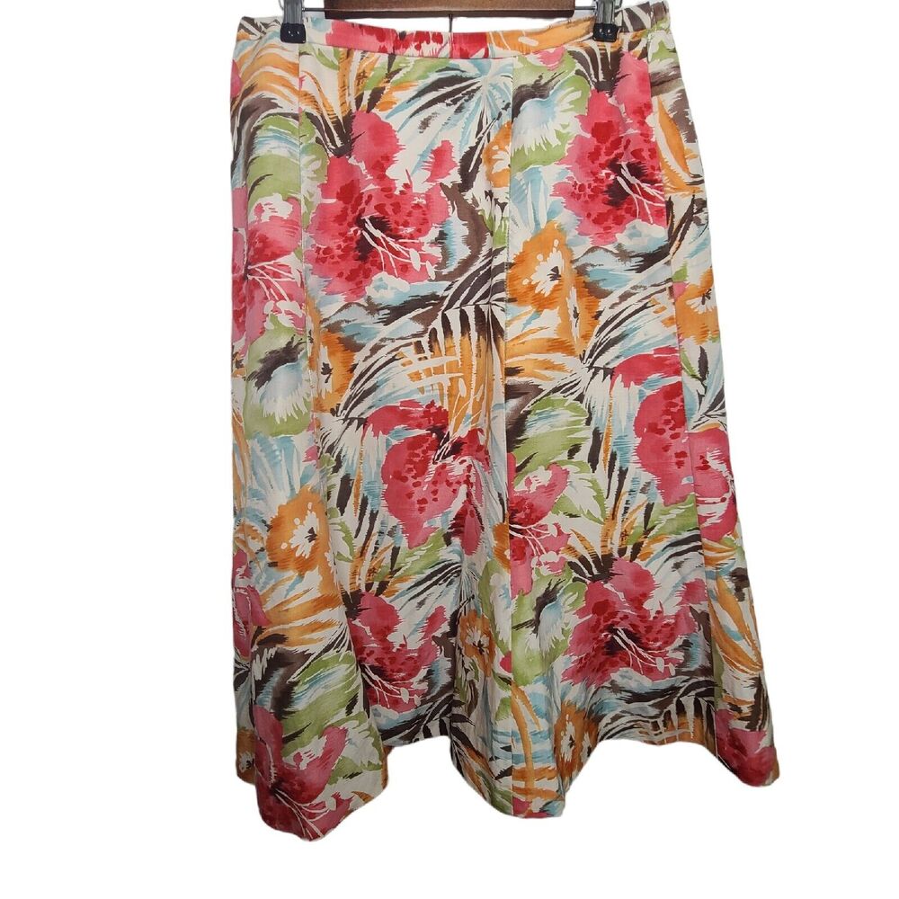 Talbots Vintage Woman Plus Petites SZ 14W Skirt 55%‎ Silk 45% Linen Floral Print